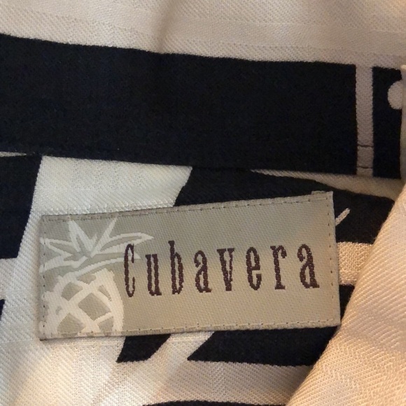 Men’s Cubavera Tropical Print Black and Cream Short Sleeve Button Down Shirt S/M - Picture 9 of 11
